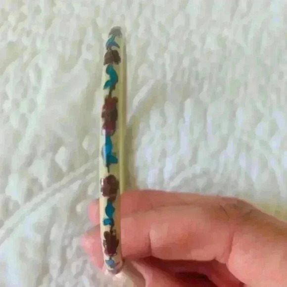 Vintage Asian Yellow Enamel w/Blue Red Gold Floral Cloisonné Bangle Bracelet - Picture 2 of 3